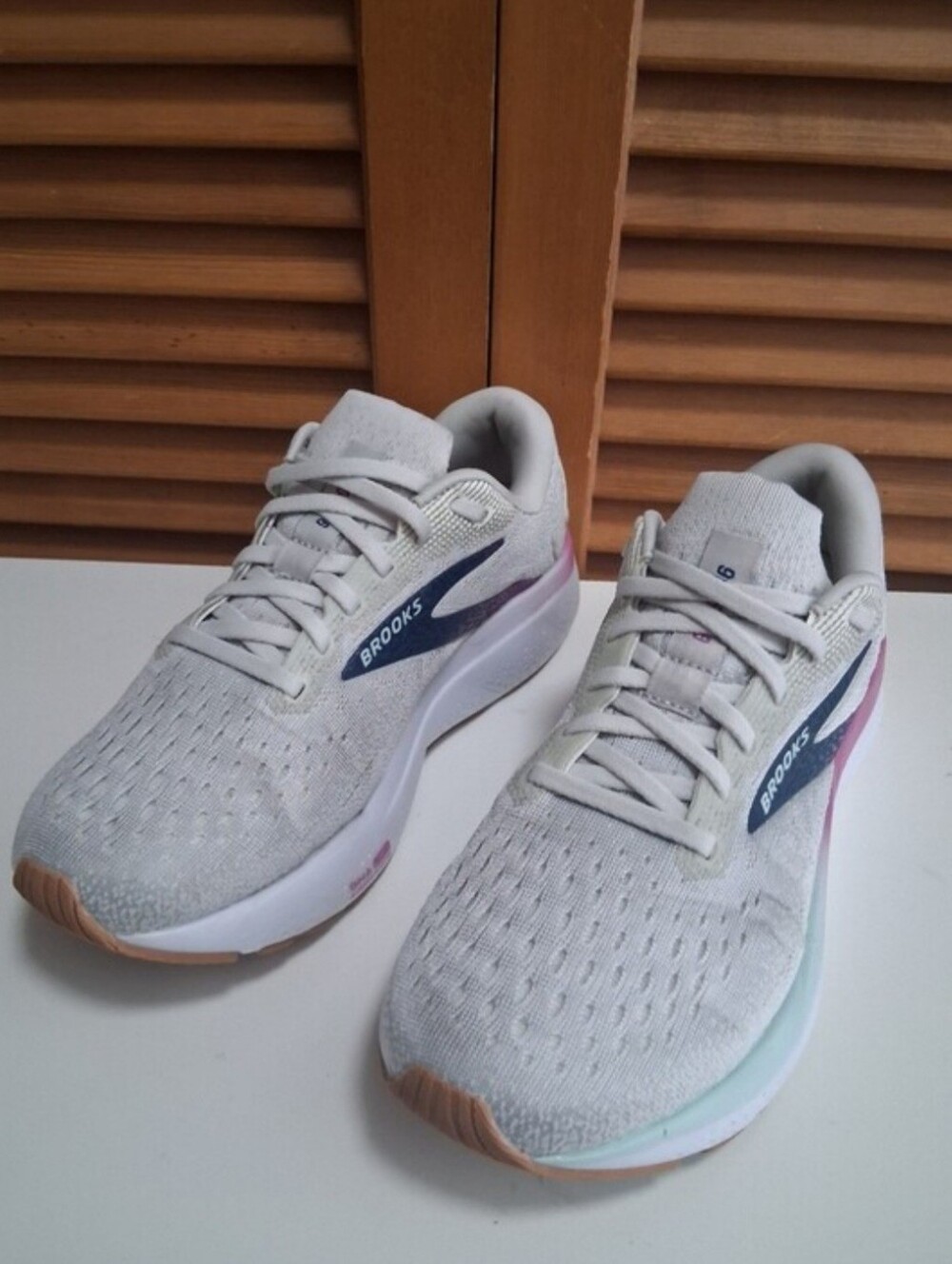 Brooks Ghost 16 Pink White/Grey/Estate Blue Women's Running Shoe Size 7.5 D Wide